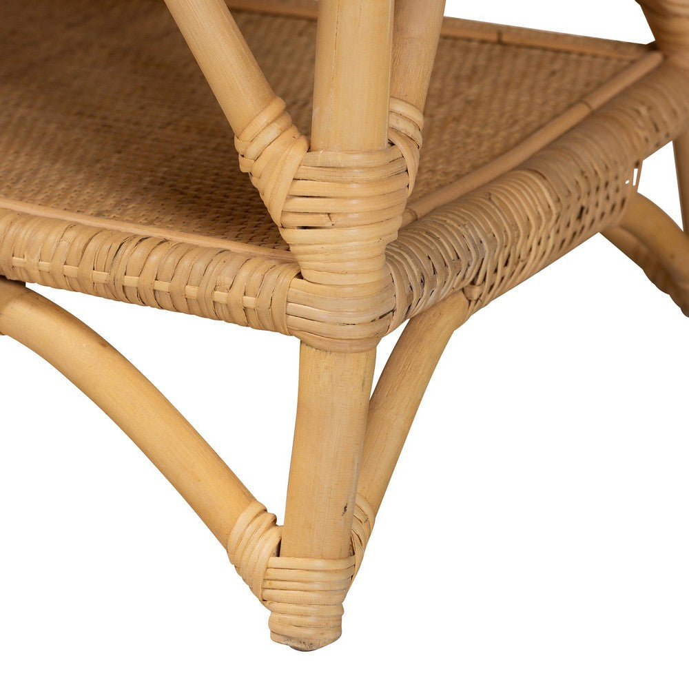 bali & pari Leryn Modern Bohemian Natural Brown Rattan Bench WHI-WS20-Rattan-Bench