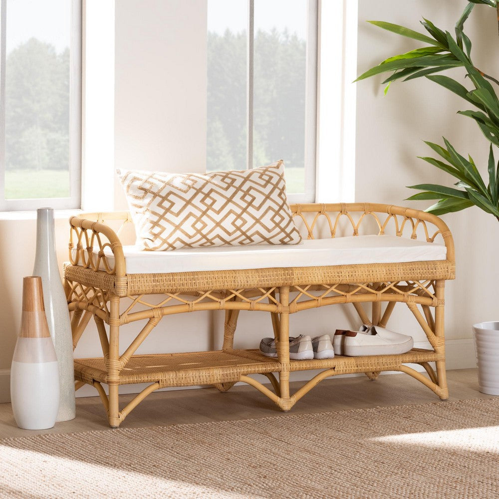 bali & pari Leryn Modern Bohemian Natural Brown Rattan Bench WHI-WS20-Rattan-Bench