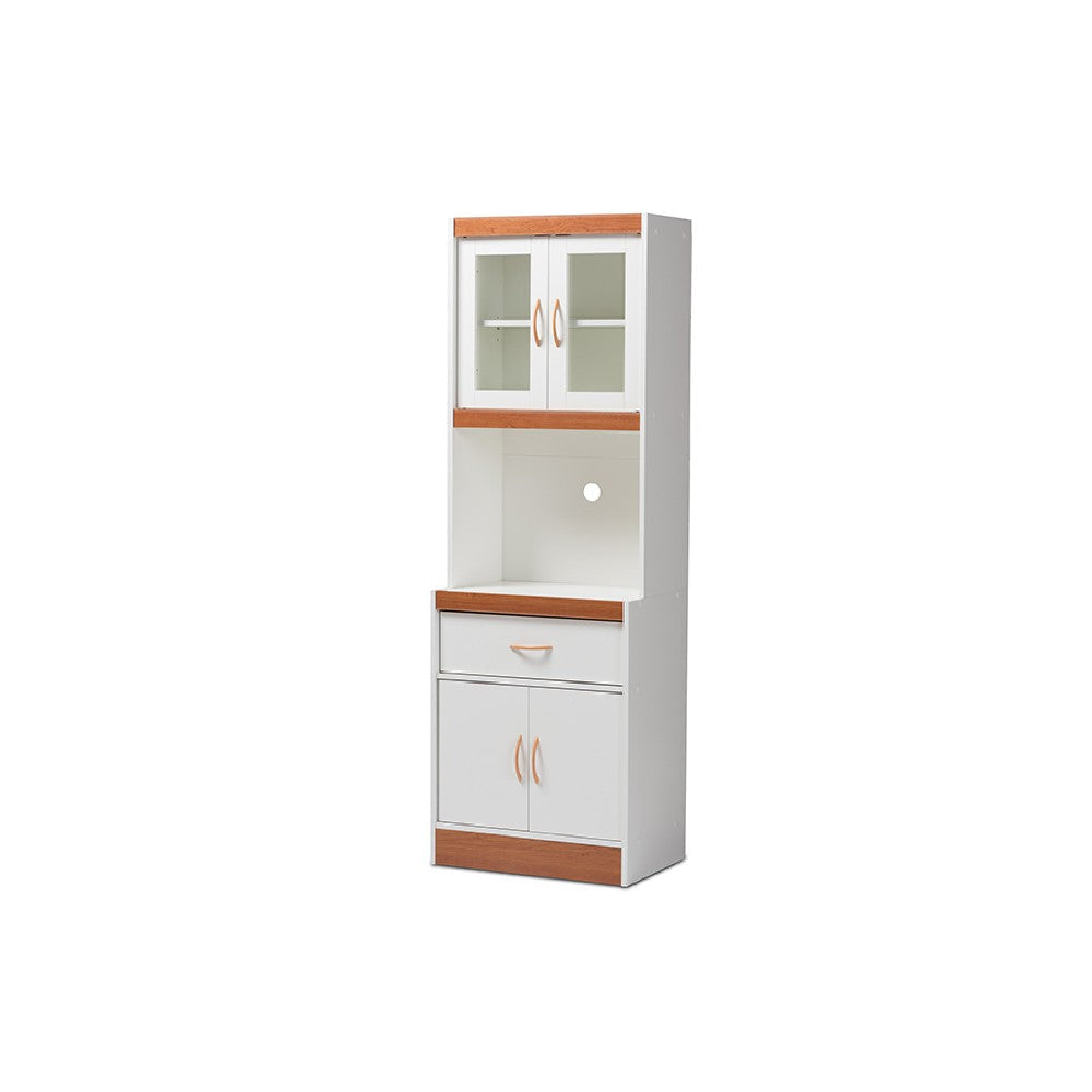 Baxton Studio Laurana Modern and Contemporary White and Cherry Finished Kitchen Cabinet and Hutch WHI-WS883200-White-Cherry
