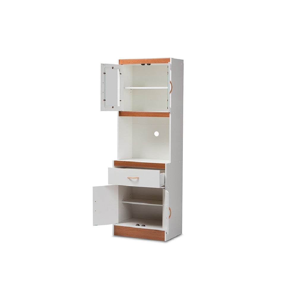 Baxton Studio Laurana Modern and Contemporary White and Cherry Finished Kitchen Cabinet and Hutch WHI-WS883200-White-Cherry