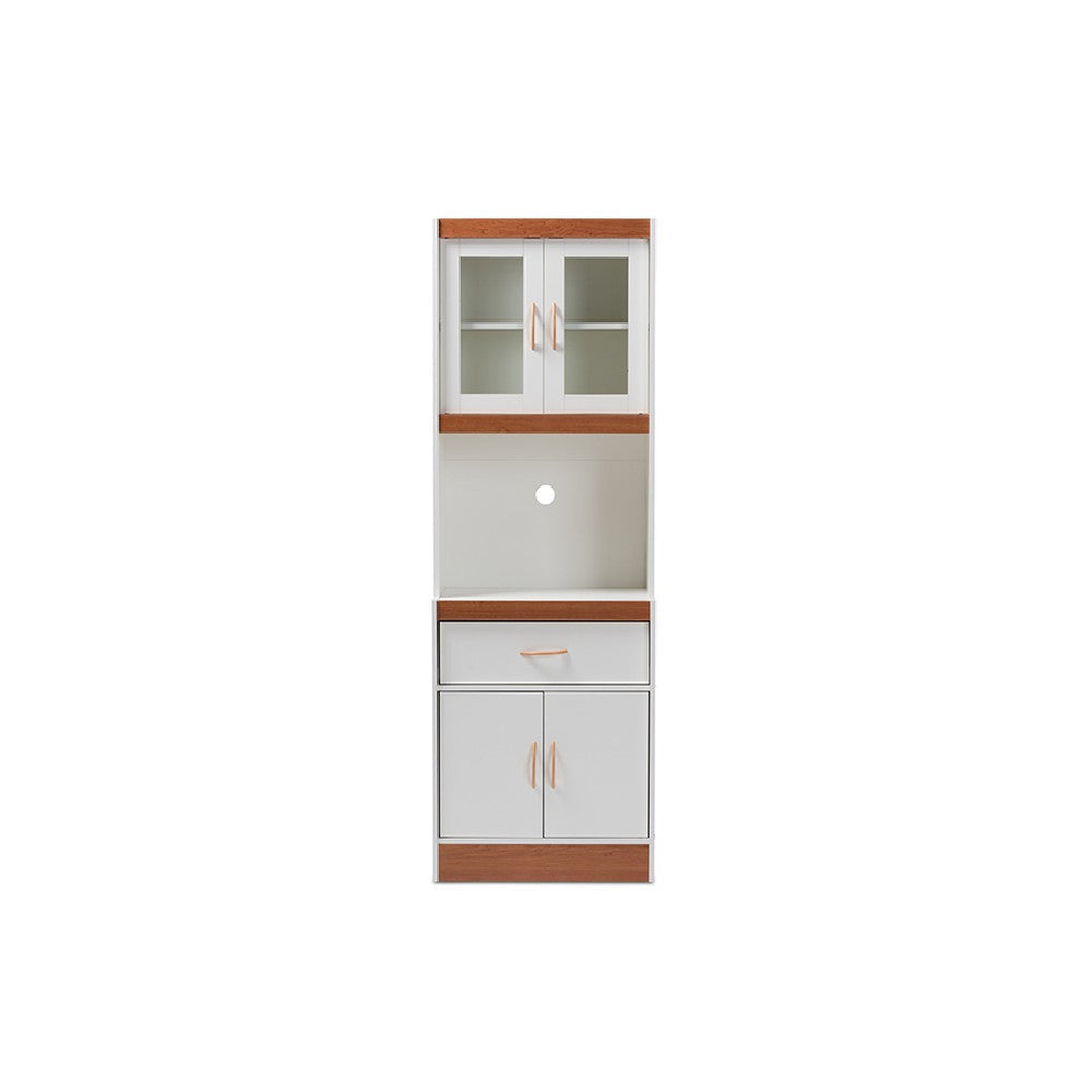 Baxton Studio Laurana Modern and Contemporary White and Cherry Finished Kitchen Cabinet and Hutch WHI-WS883200-White-Cherry