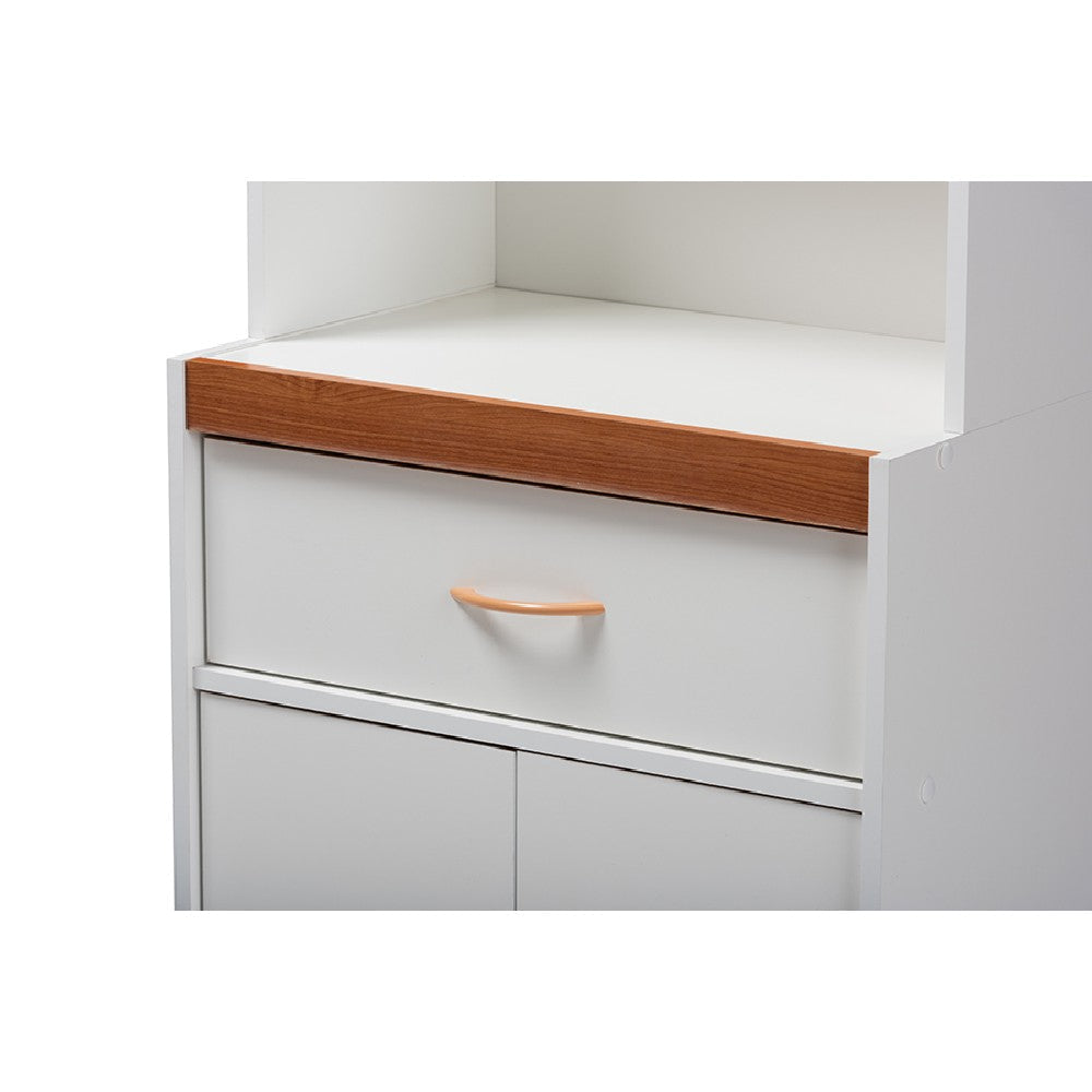 Baxton Studio Laurana Modern and Contemporary White and Cherry Finished Kitchen Cabinet and Hutch WHI-WS883200-White-Cherry