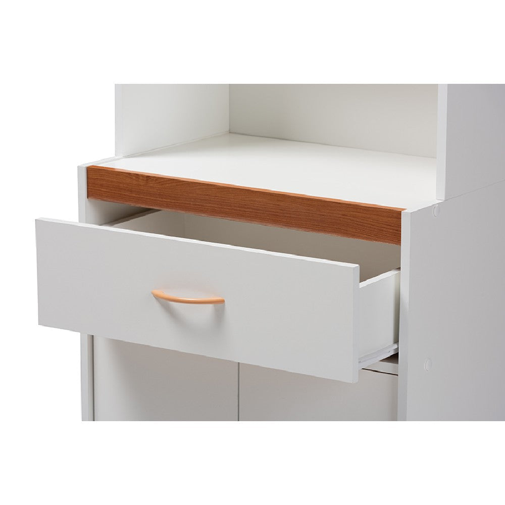Baxton Studio Laurana Modern and Contemporary White and Cherry Finished Kitchen Cabinet and Hutch WHI-WS883200-White-Cherry