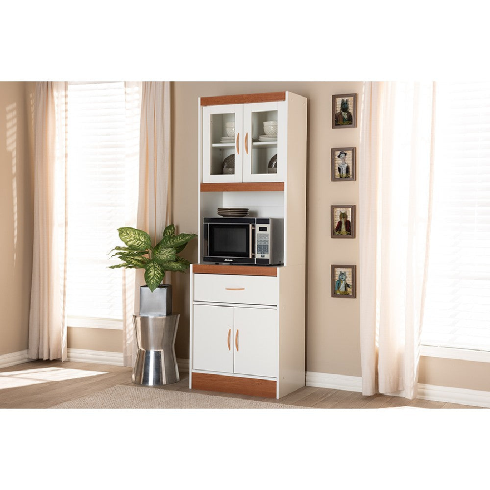 Baxton Studio Laurana Modern and Contemporary White and Cherry Finished Kitchen Cabinet and Hutch WHI-WS883200-White-Cherry