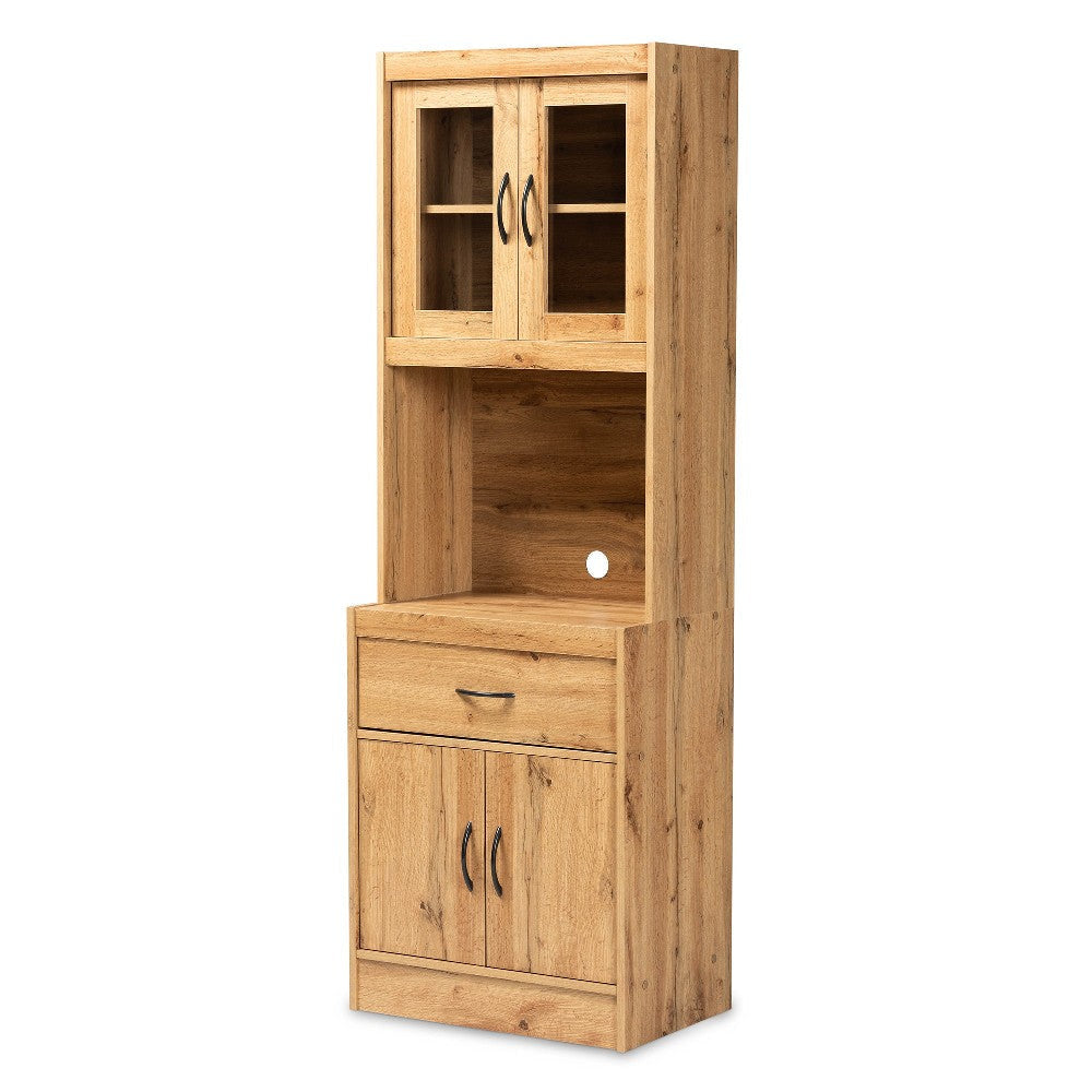 Baxton Studio Laurana Modern and Contemporary Oak Brown Finished Wood Kitchen Cabinet and Hutch
