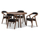 Baxton Studio Wendy Mid-Century Modern Black Fabric and Walnut Medium Brown Wood Finishing Dining Set WHI-Walnut-Sunburst-Dining-Set