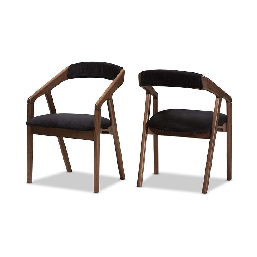 Baxton Studio Wendy Mid-Century Modern Black Fabric and Walnut Medium Brown Wood Finishing Dining Set WHI-Walnut-Sunburst-Dining-Set