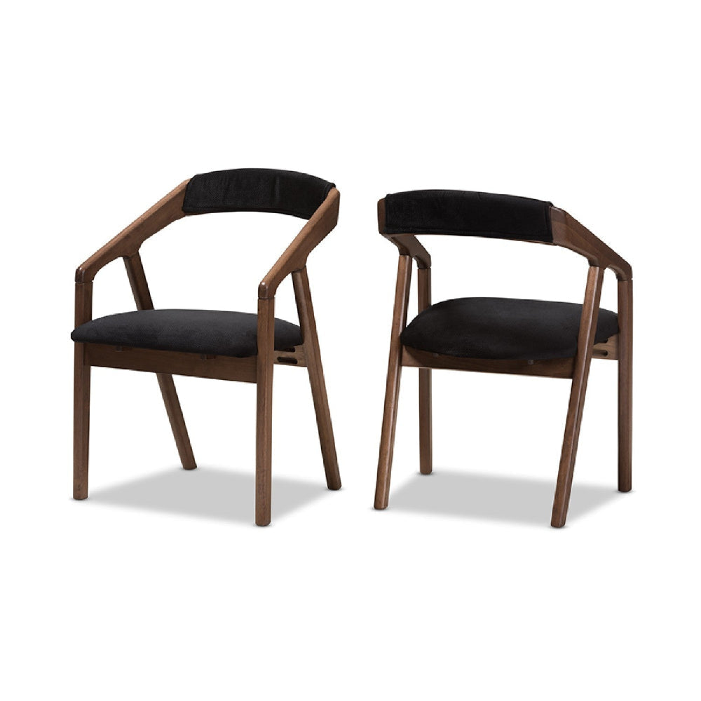Baxton Studio Wendy Mid-Century Modern Black Velvet and Walnut Medium Brown Wood Finishing Dining Chair (Set of 2)