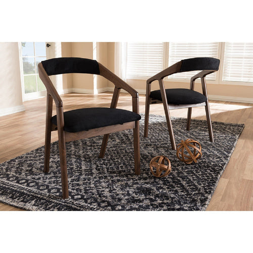 Baxton Studio Wendy Mid-Century Modern Black Velvet and Walnut Medium Brown Wood Finishing Dining Chair (Set of 2)