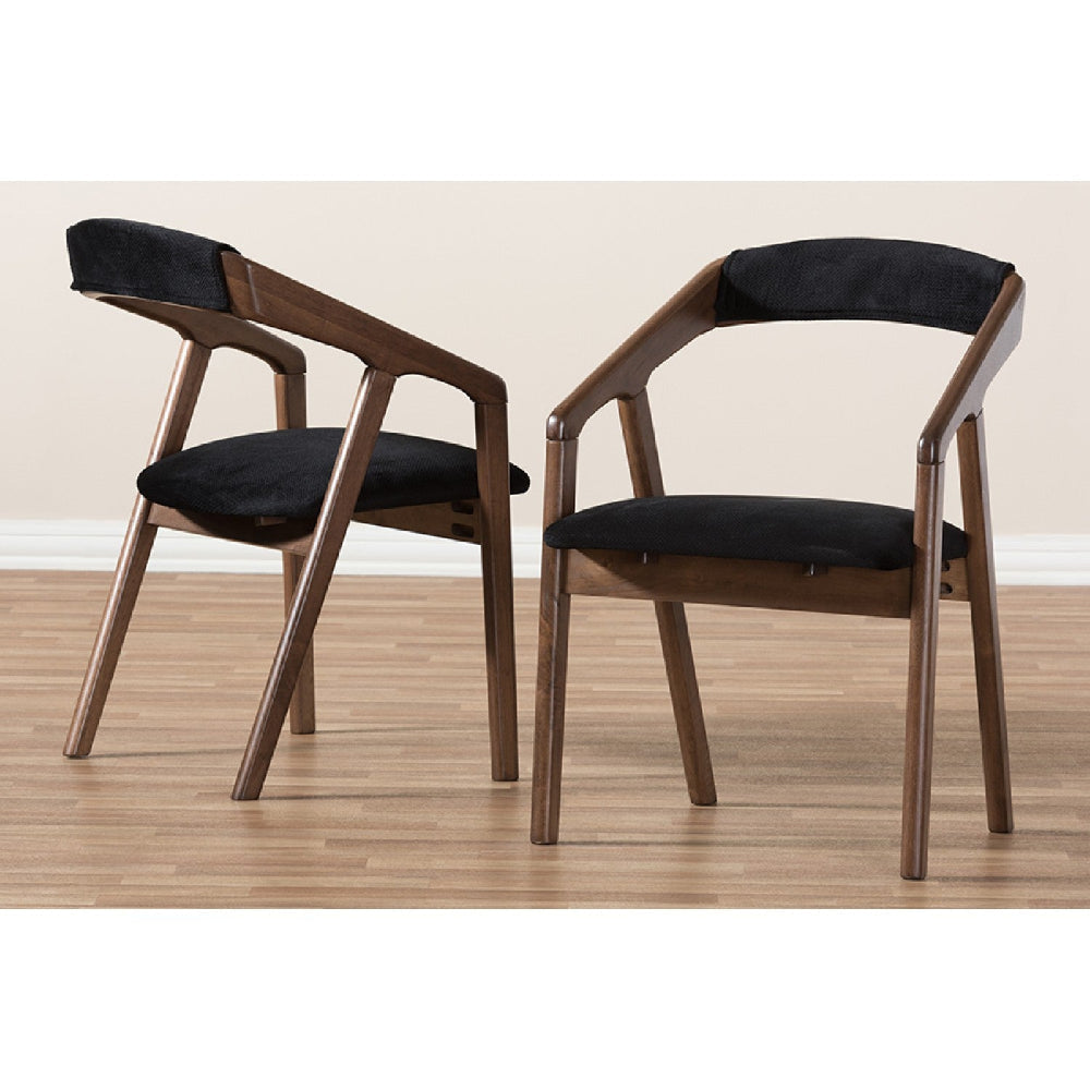 Baxton Studio Wendy Mid-Century Modern Black Velvet and Walnut Medium Brown Wood Finishing Dining Chair (Set of 2)
