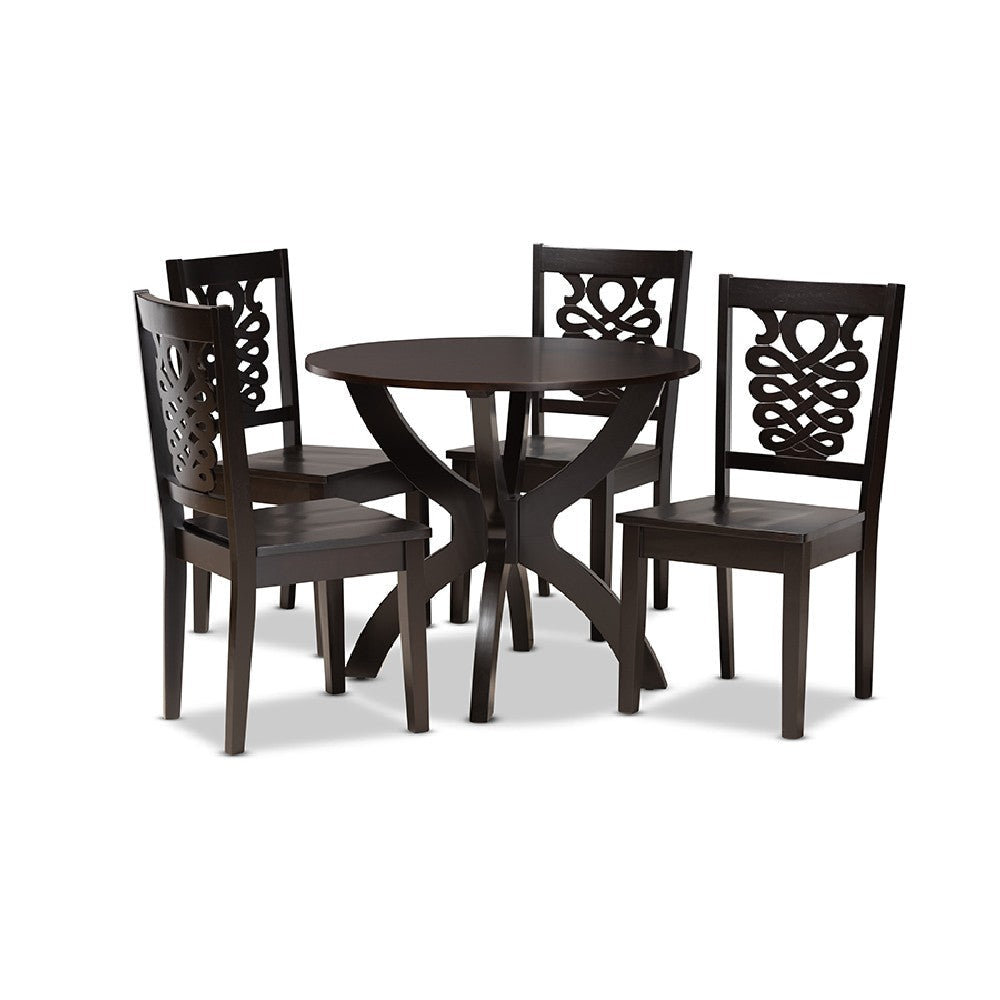 Baxton Studio Wanda Modern and Contemporary Transitional Dark Brown Finished Wood 5-Piece Dining Set