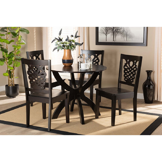 Baxton Studio Wanda Modern and Contemporary Transitional Dark Brown Finished Wood 5-Piece Dining Set