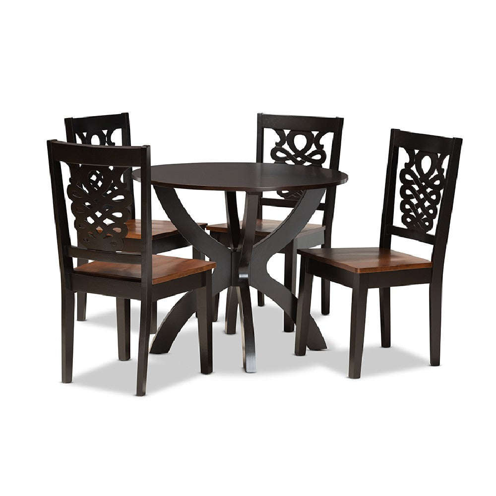Baxton Studio Wanda Modern and Contemporary Transitional Two-Tone Dark Brown and Walnut Brown Finished Wood 5-Piece Dining Set