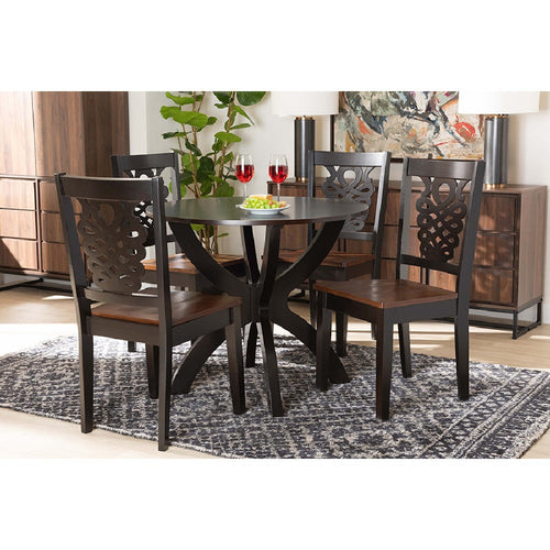 Baxton Studio Wanda Modern and Contemporary Transitional Two-Tone Dark Brown and Walnut Brown Finished Wood 5-Piece Dining Set