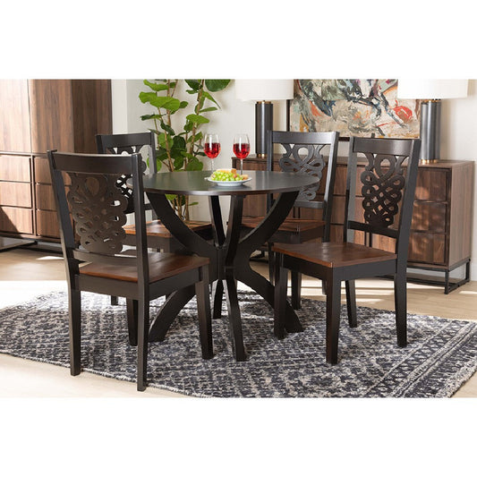 Baxton Studio Wanda Modern and Contemporary Transitional Two-Tone Dark Brown and Walnut Brown Finished Wood 5-Piece Dining Set