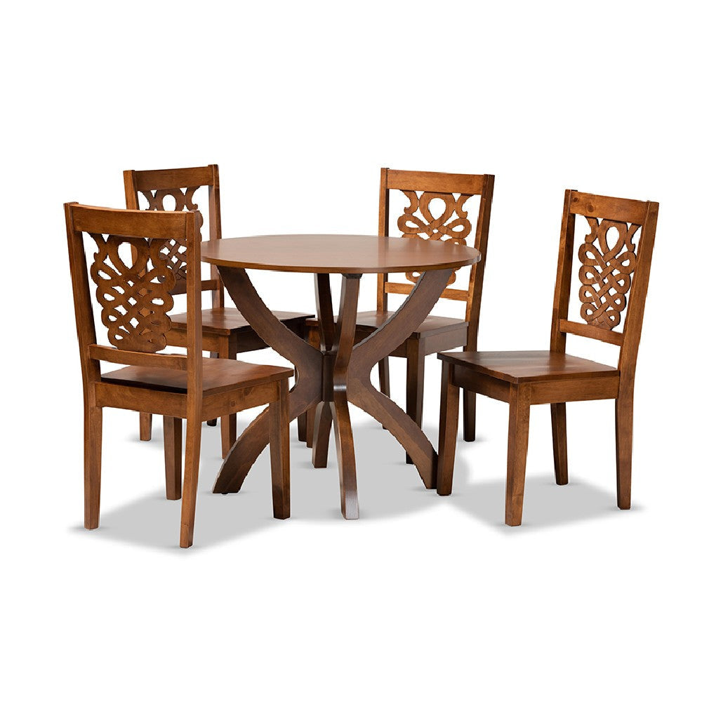 Baxton Studio Wanda Modern and Contemporary Transitional Walnut Brown Finished Wood 5-Piece Dining Set