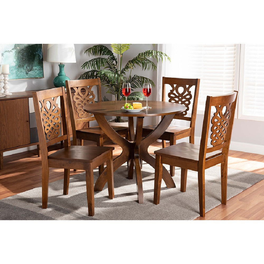 Baxton Studio Wanda Modern and Contemporary Transitional Walnut Brown Finished Wood 5-Piece Dining Set
