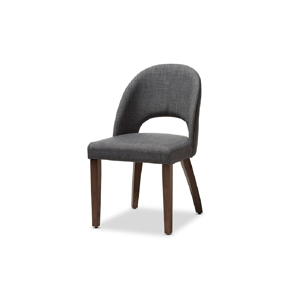 Baxton Studio Wesley Mid-Century Modern Dark Grey Fabric Upholstered Walnut Finished Wood 5-Piece Dining Set