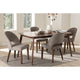 Baxton Studio Wesley Mid-Century Modern Light Grey Fabric Upholstered Walnut Finished Wood 5-Piece Dining Set