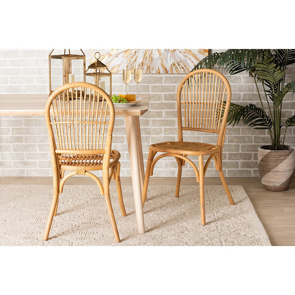 bali & pari Wina Modern Bohemian Natural Brown Rattan 2-Piece Dining Chair Set WHI-Wina-Rattan-DC