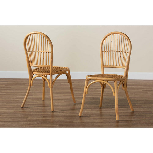 bali & pari Wina Modern Bohemian Natural Brown Rattan 2-Piece Dining Chair Set