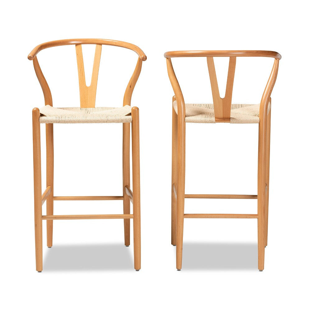 Baxton Studio Paxton Modern and Contemporary Natural Brown Finished Wood 2-Piece Bar Stool Set