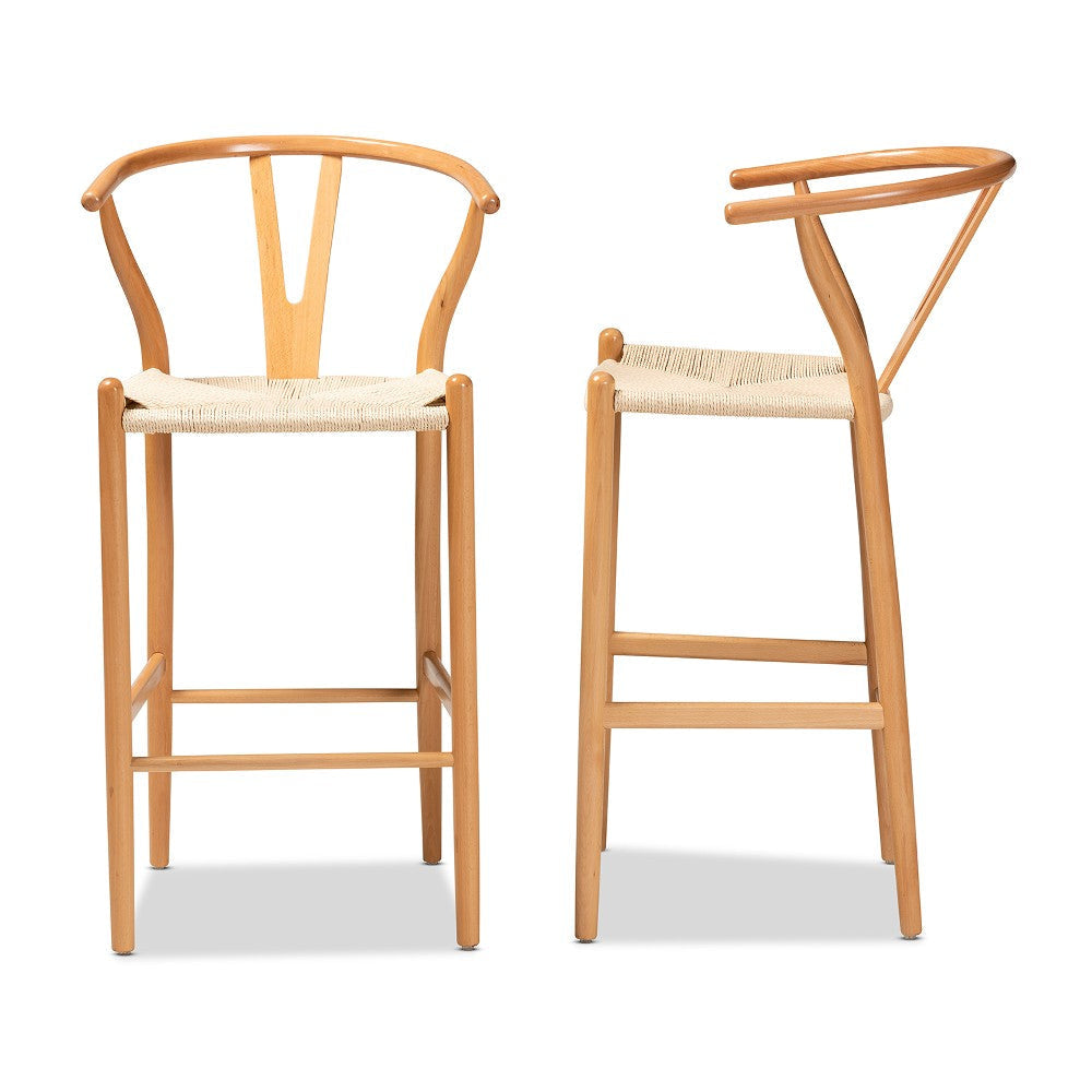Baxton Studio Paxton Modern and Contemporary Natural Brown Finished Wood 2-Piece Bar Stool Set