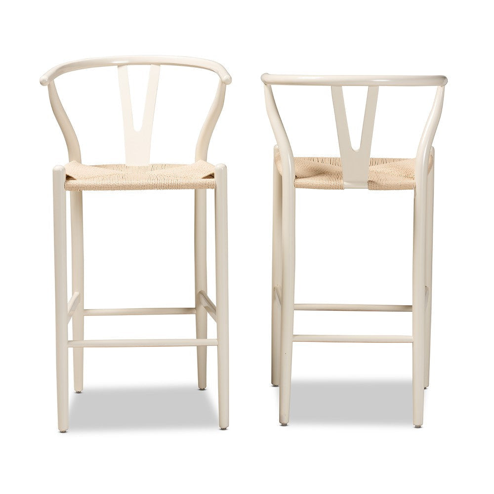 Baxton Studio Paxton Modern and Contemporary White Finished Wood 2-Piece Bar Stool Set