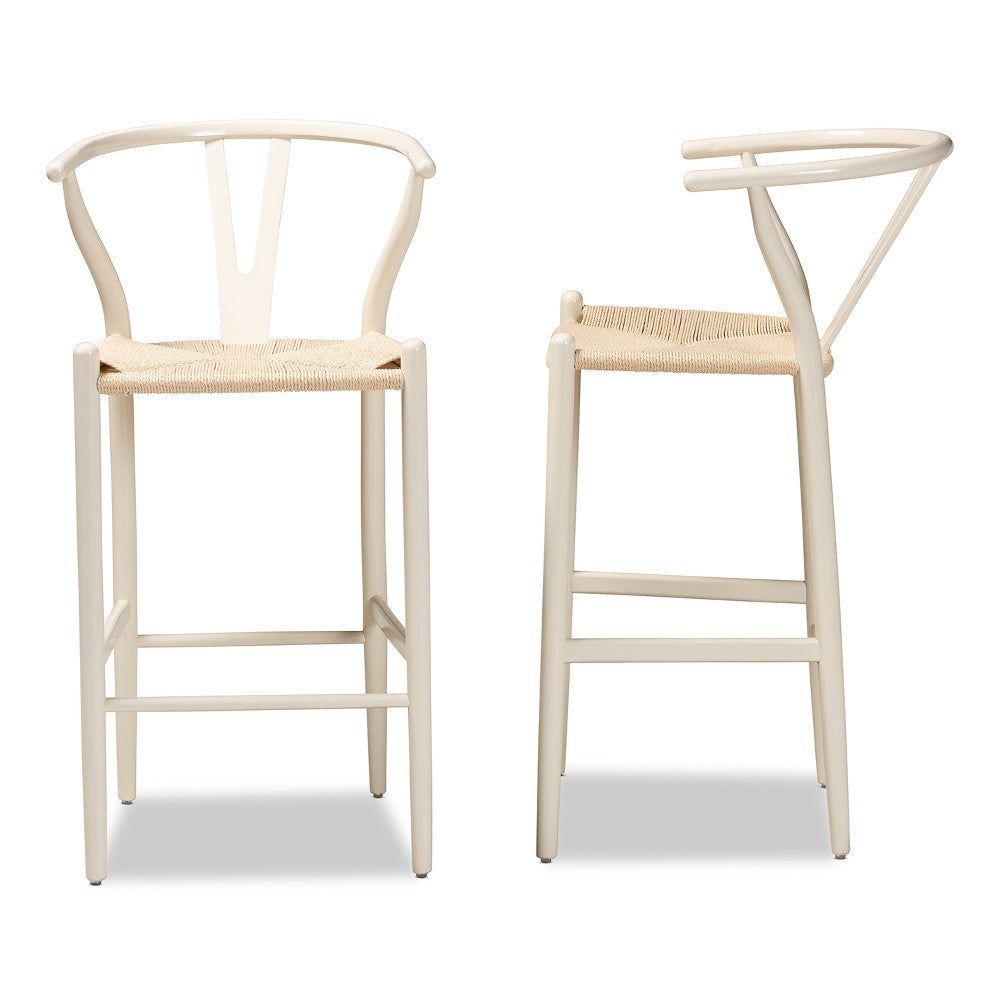 Baxton Studio Paxton Modern and Contemporary White Finished Wood 2-Piece Bar Stool Set