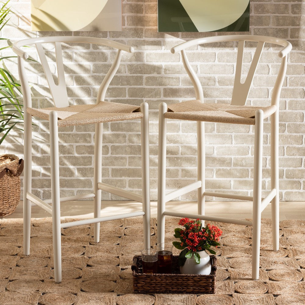 Baxton Studio Paxton Modern and Contemporary White Finished Wood 2-Piece Bar Stool Set
