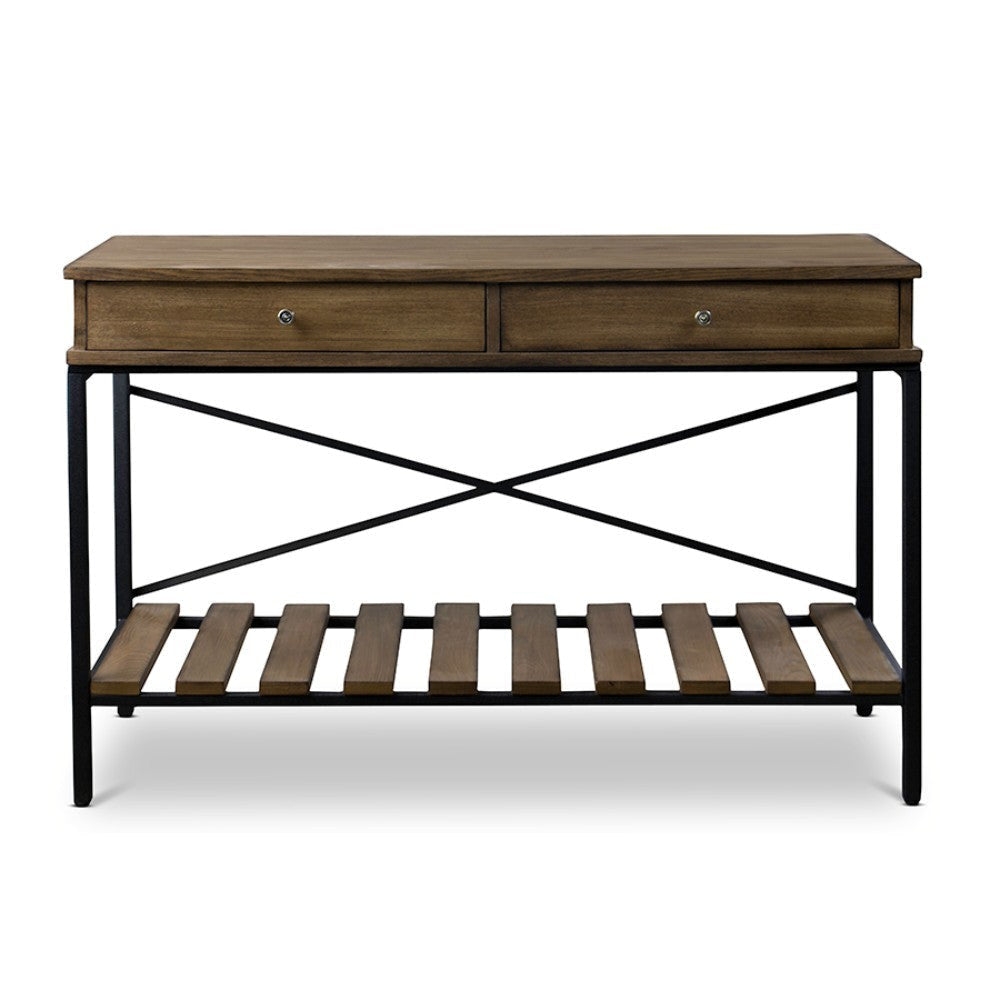 Baxton Studio Newcastle Wood and Metal Console Table-Criss-Cross WHI-YLX-0003-AT