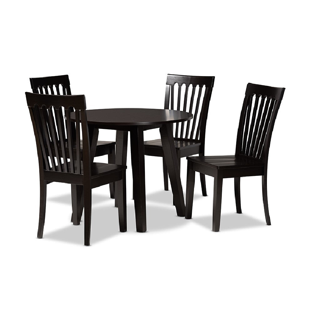 Baxton Studio Zala Modern and Contemporary Dark Brown Finished Wood 5-Piece Dining Set WHI-Zala-Dark-Brown-5PC-Dining-Set