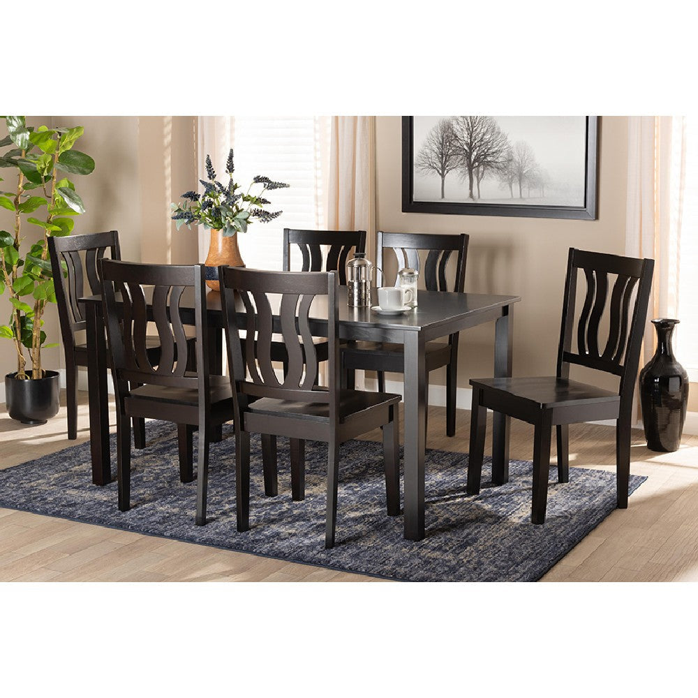 Baxton Studio Zamira Modern and Contemporary Transitional Dark Brown Finished Wood 7-Piece Dining Set