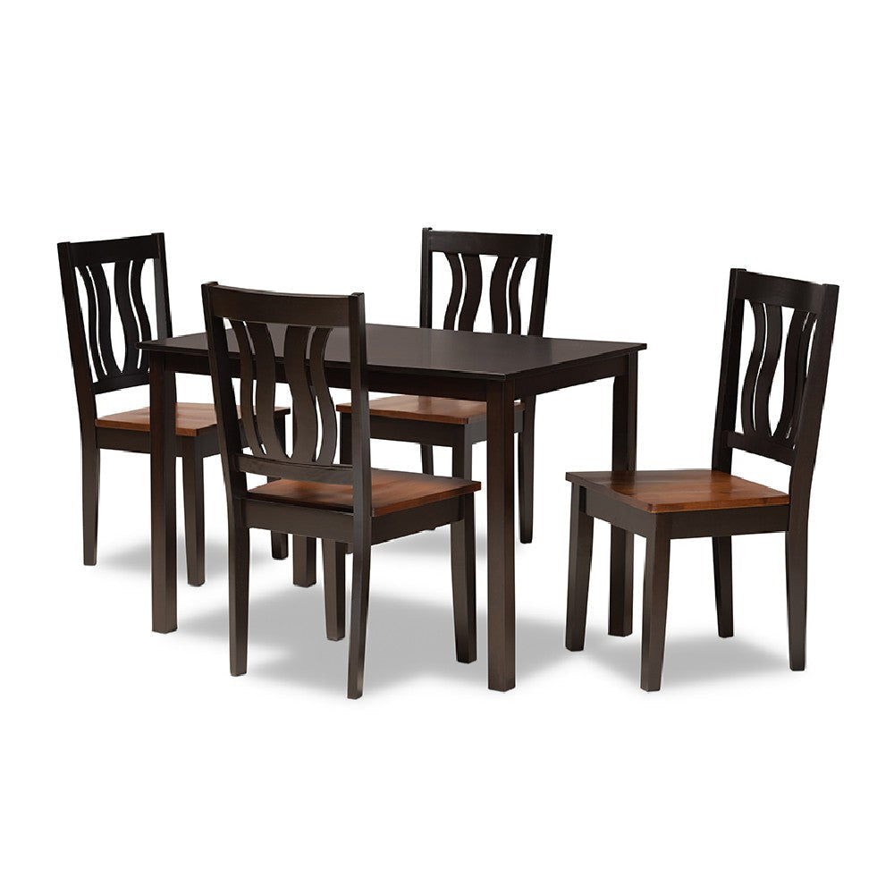 Baxton Studio Zamira Modern and Contemporary Transitional Two-Tone Dark Brown and Walnut Brown Finished Wood 5-Piece Dining Set