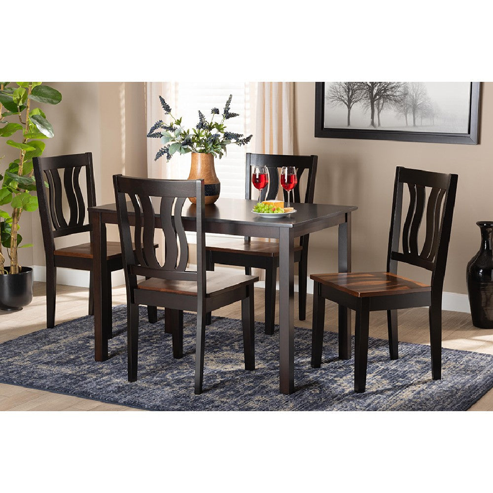 Baxton Studio Zamira Modern and Contemporary Transitional Two-Tone Dark Brown and Walnut Brown Finished Wood 5-Piece Dining Set