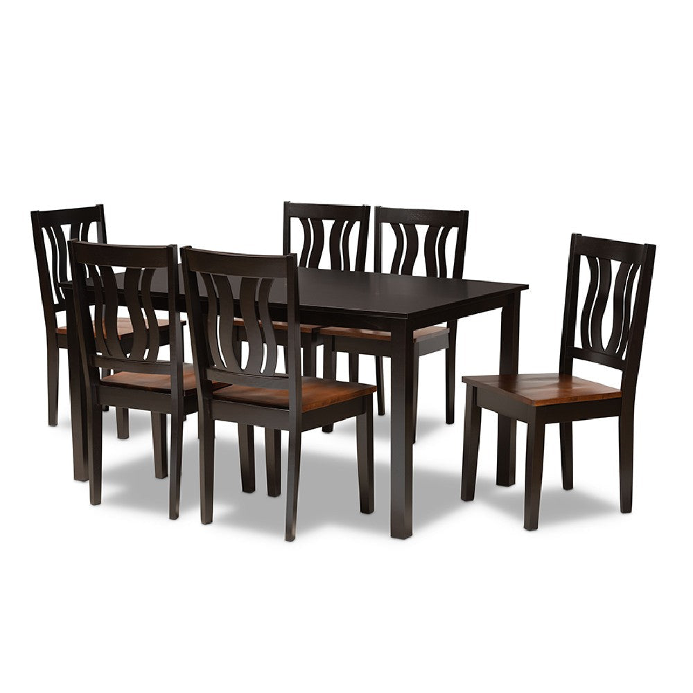 Baxton Studio Zamira Modern and Contemporary Transitional Two-Tone Dark Brown and Walnut Brown Finished Wood 7-Piece Dining Set