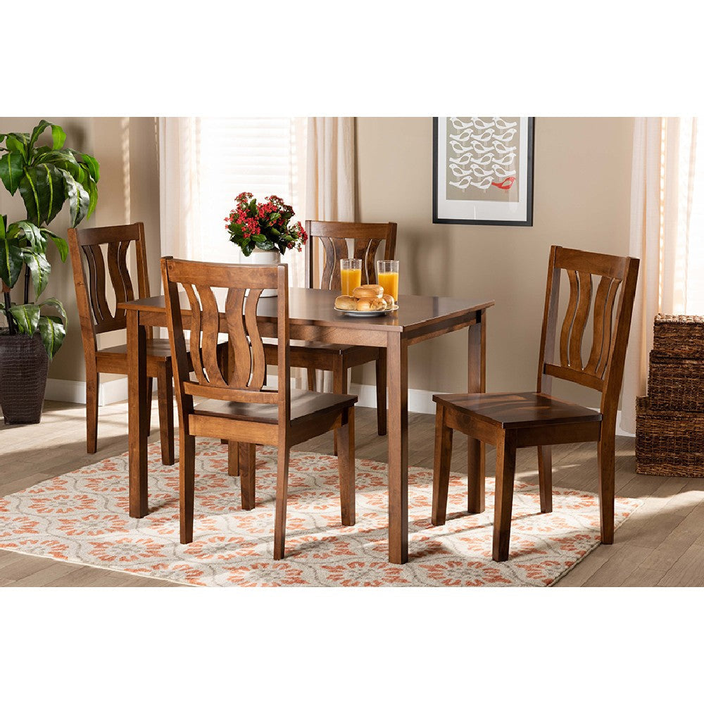 Baxton Studio Zamira Modern and Contemporary Transitional Walnut Brown Finished Wood 5-Piece Dining Set