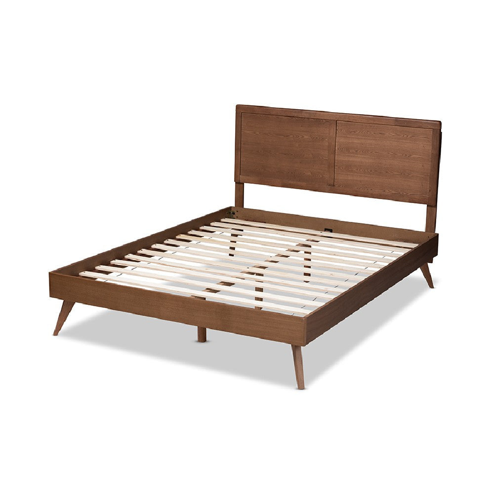 Baxton Studio Zenon Mid-Century Modern Walnut Brown Finished Wood Queen Size Platform Bed