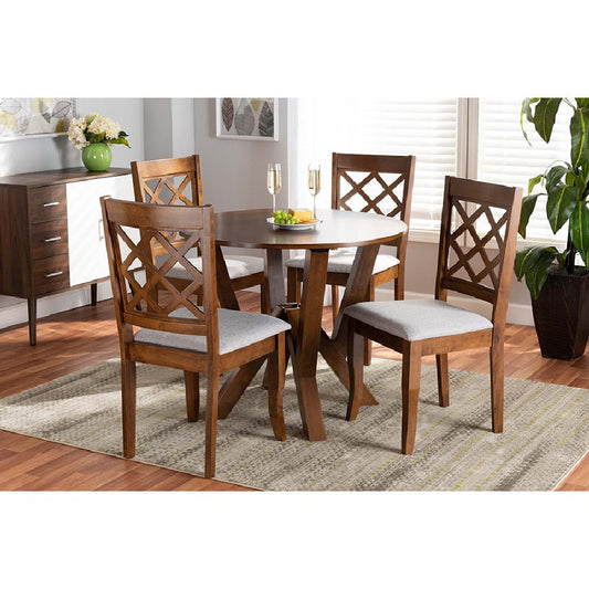 Baxton Studio Zoe Modern and Contemporary Grey Fabric Upholstered and Walnut Brown Finished Wood 5-Piece Dining Set