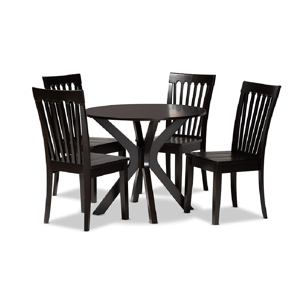 Baxton Studio Zora Modern and Contemporary Dark Brown Finished Wood 5-Piece Dining Set WHI-Zora-Dark-Brown-5PC-Dining-Set