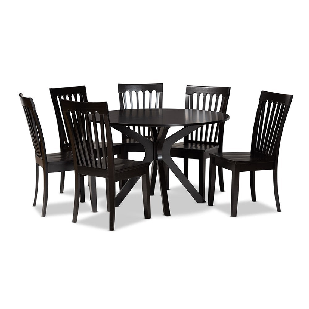 Baxton Studio Zora Modern and Contemporary Dark Brown Finished Wood 7-Piece Dining Set WHI-Zora-Dark-Brown-7PC-Dining-Set