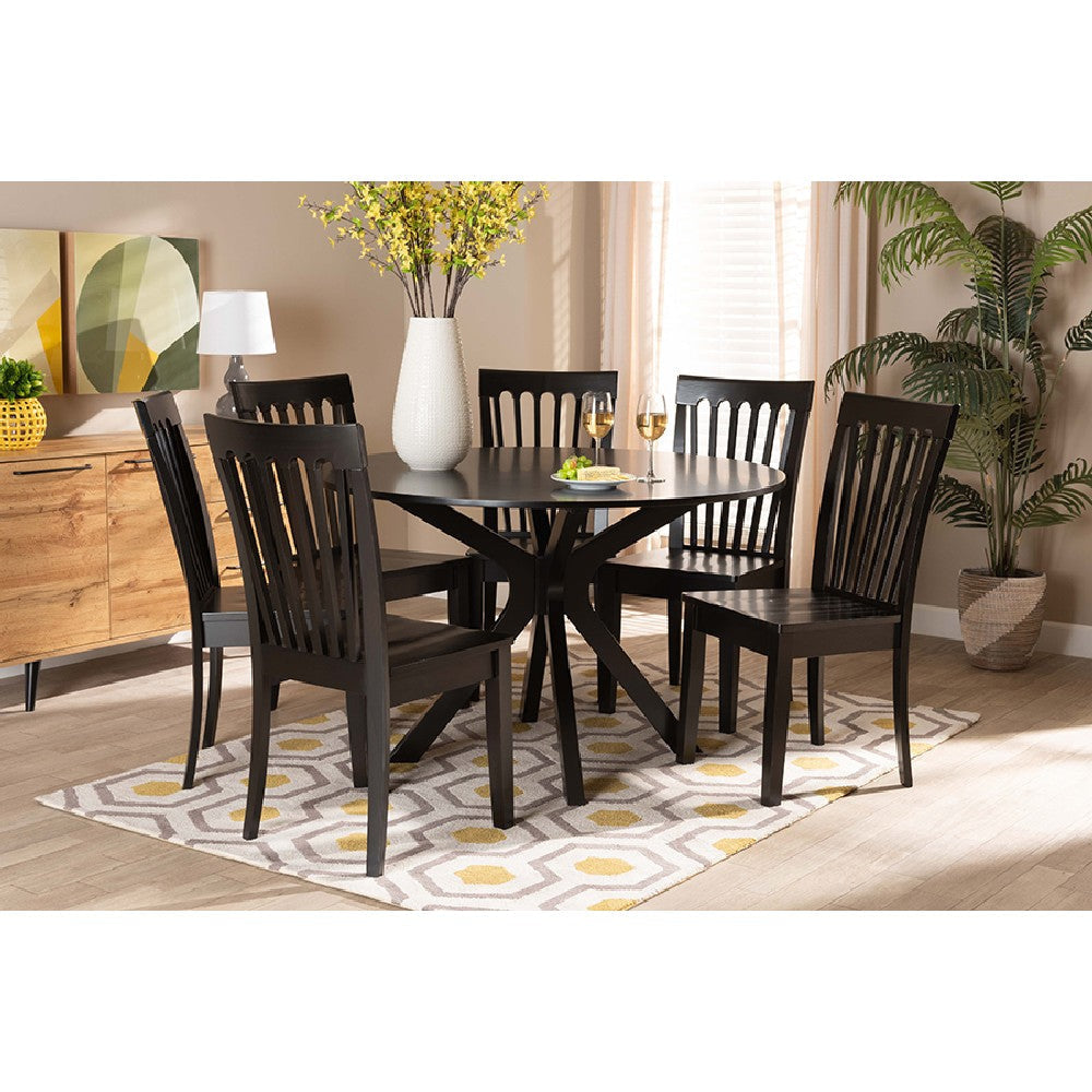 Baxton Studio Zora Modern and Contemporary Dark Brown Finished Wood 7-Piece Dining Set WHI-Zora-Dark-Brown-7PC-Dining-Set