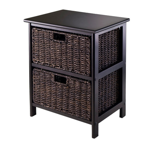 Omaha Storage Rack with 2 Foldable Corn Husk Baskets, Black and Chocolate