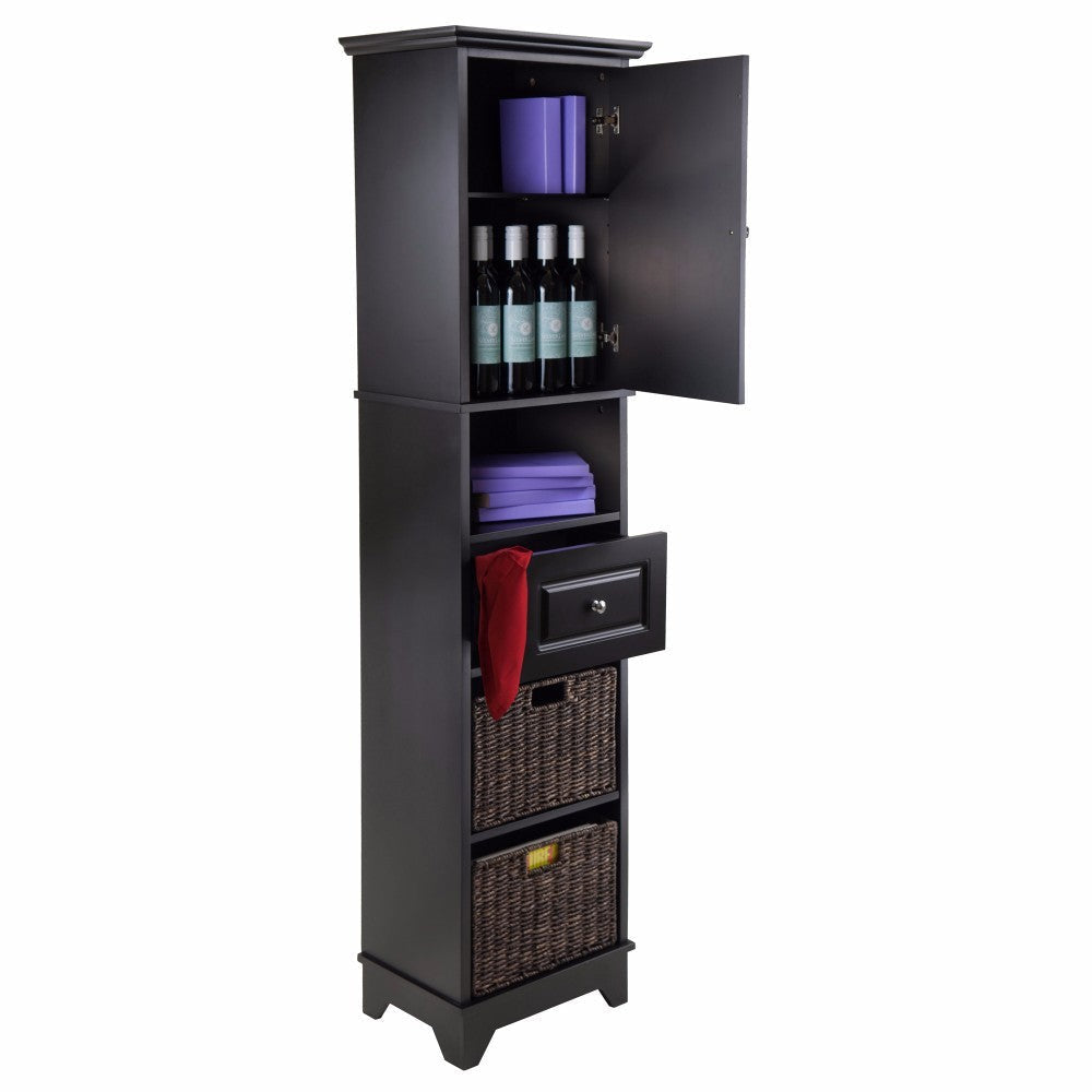 Wyatt 3-Pc Storage Cabinet with 2 Foldable Corn Husk Baskets Black and Chocolate WIN-20618