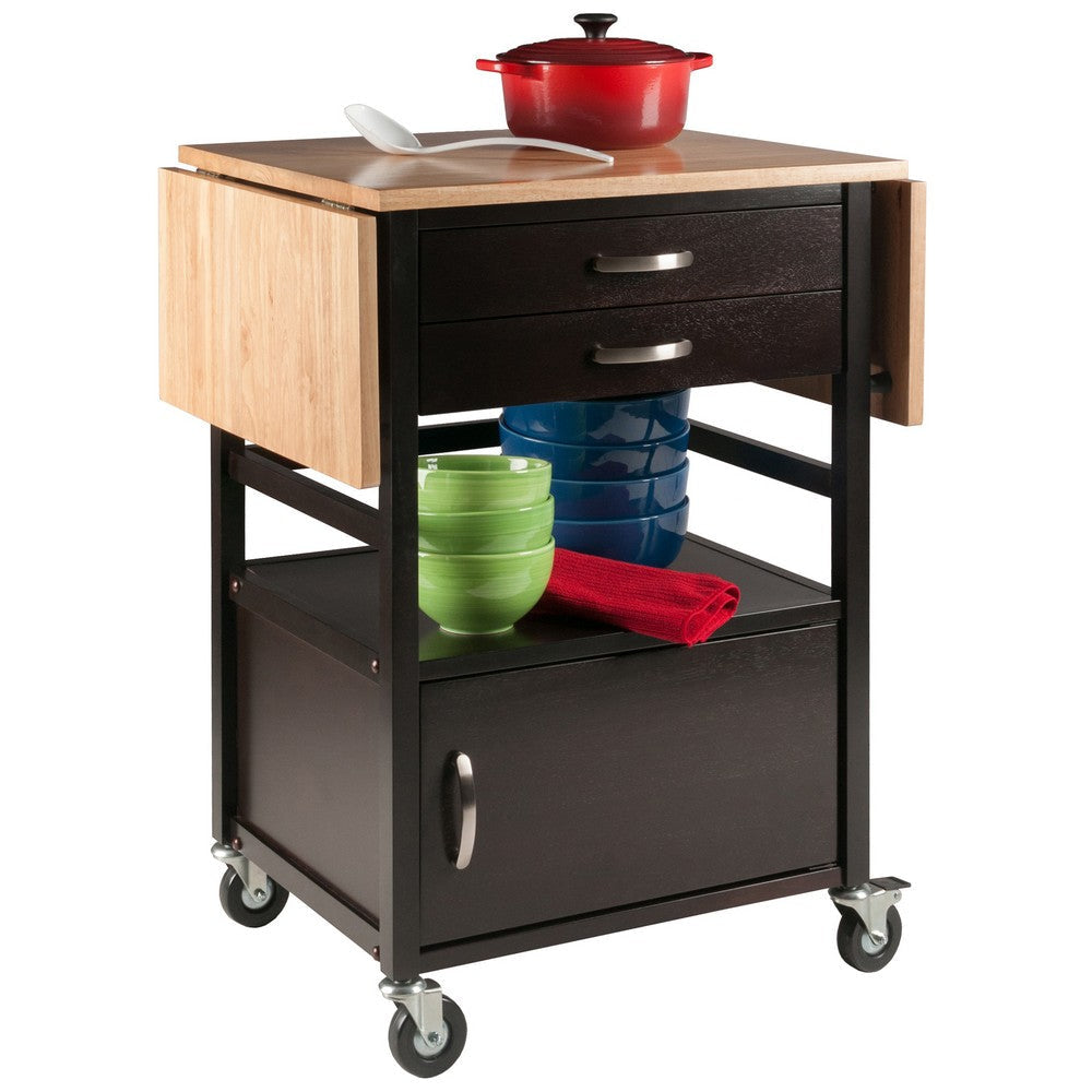 Bellini Drop Leaf Kitchen Cart Coffee and Natural WIN-23343