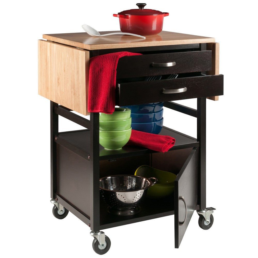 Bellini Drop Leaf Kitchen Cart Coffee and Natural WIN-23343