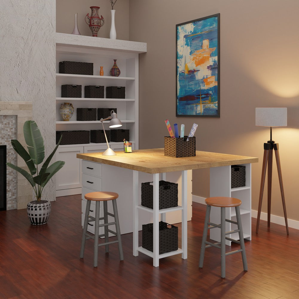 Huxton 2-Pc Counter Stool Set, Oyster Gray and Teak