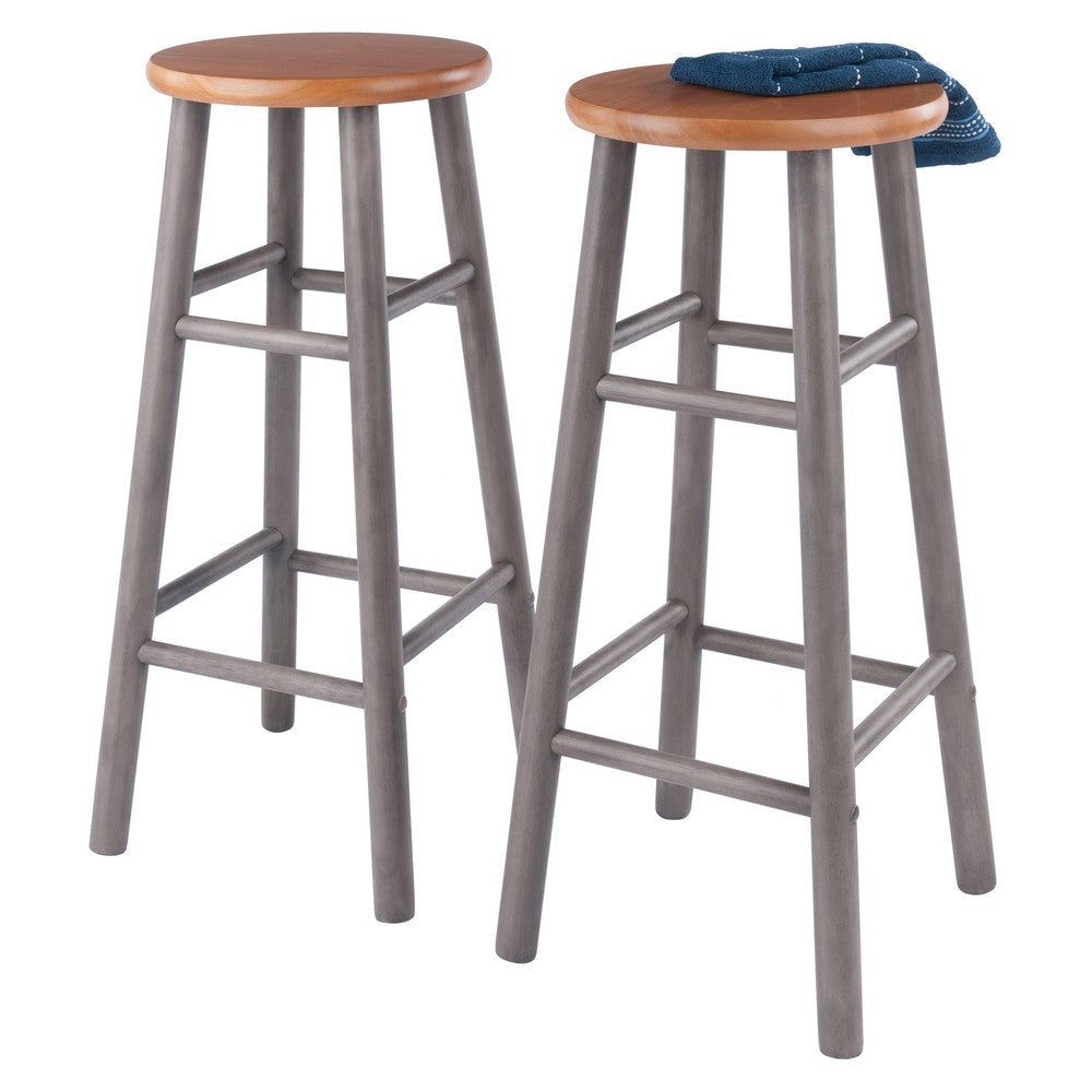 Huxton 2-Pc Bar Stool Set Oyster Gray and Teak WIN-36630