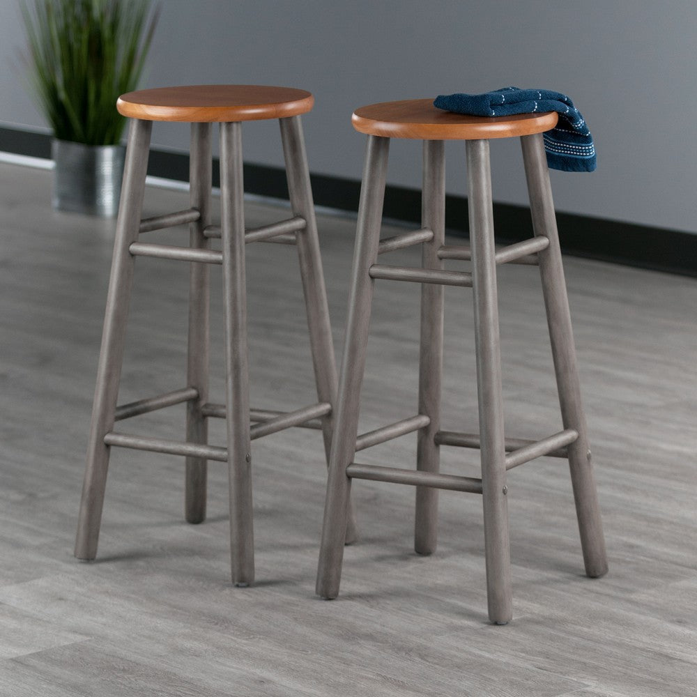 Huxton 2-Pc Bar Stool Set Oyster Gray and Teak WIN-36630