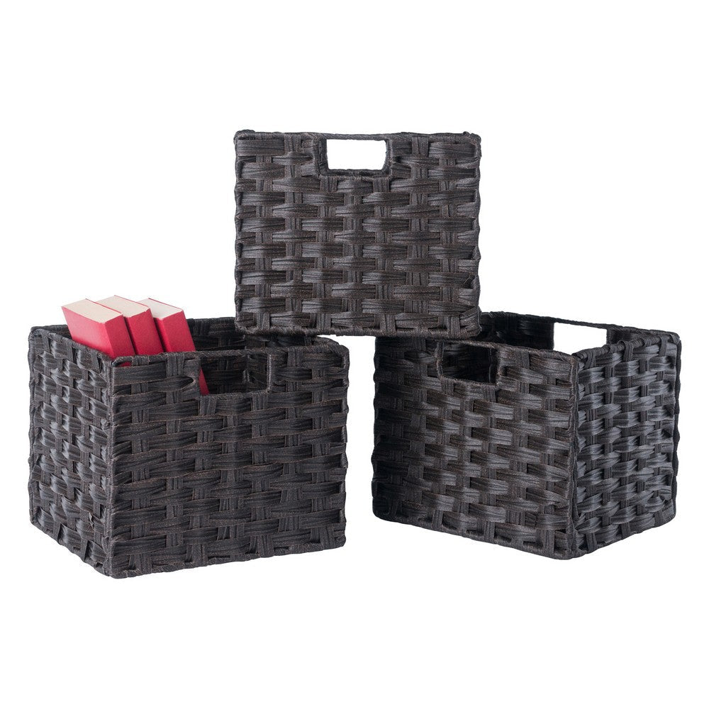 Melanie 3-Pc Foldable Woven Fiber Basket Set Chocolate